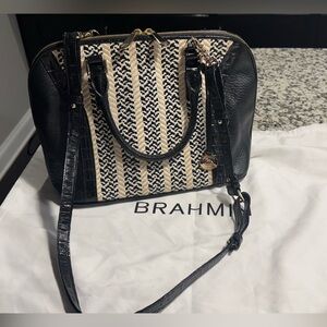 Brahmin Black and Tan Striped Satchel Vivian in Saint Tropez/ Rare